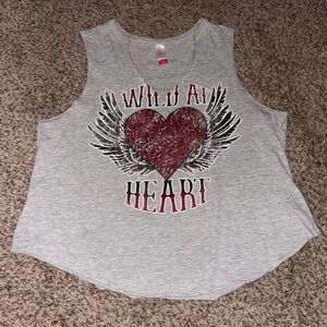 Grey and red biker style distressed v necked tank top